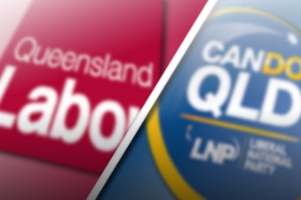 A composite image of the Queensland ALP and the LNP logos.