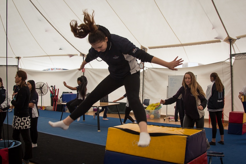 Students practise their jumps at Circus SmARTs.