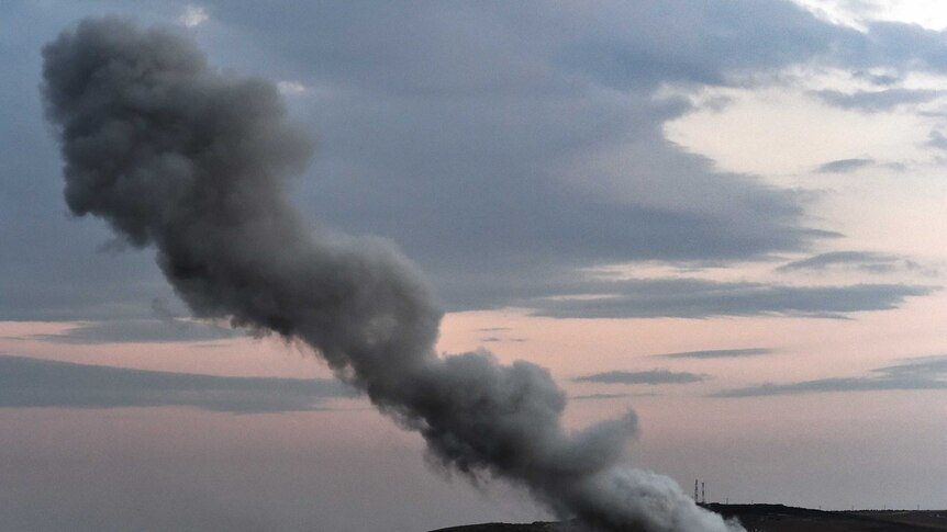 Smoke rises from an explosion in the Syrian town of Kobane after a US-led coalition strike