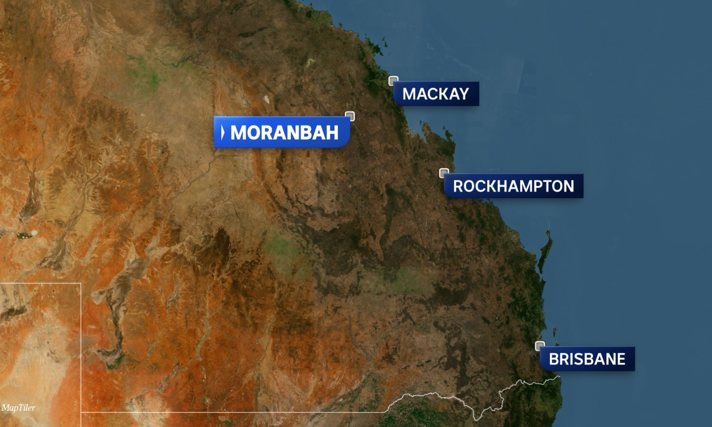 Map showing Moranbah location with pointers to other cities
