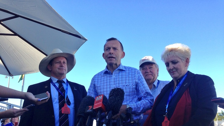 Tony Abbott holding a press conference at Beef Australia in Rockhampton