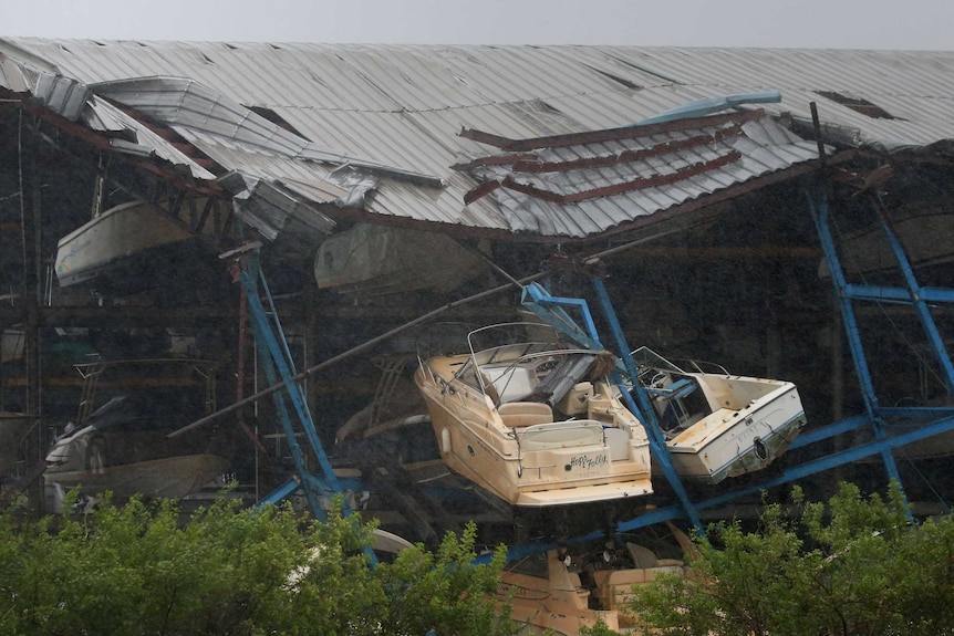 Damaged boat rack storage facility