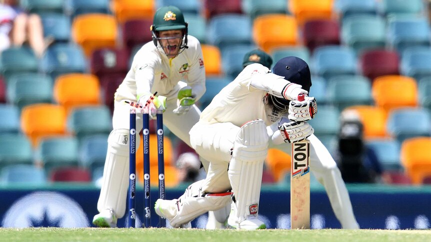 Tim Paine stumps Moeen Ali on day four at the Gabba.