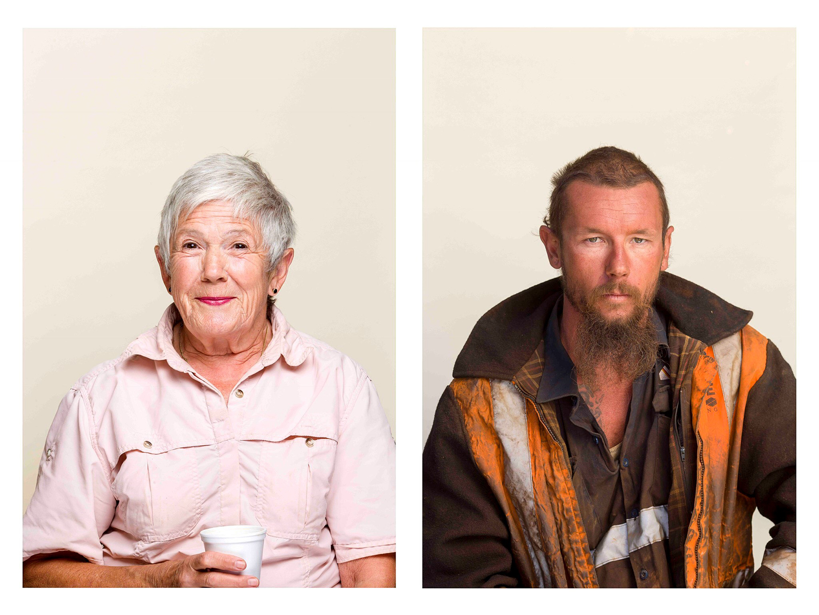 Two photos, side-by-side, from the photography series Cold Drinks Hot Showers.