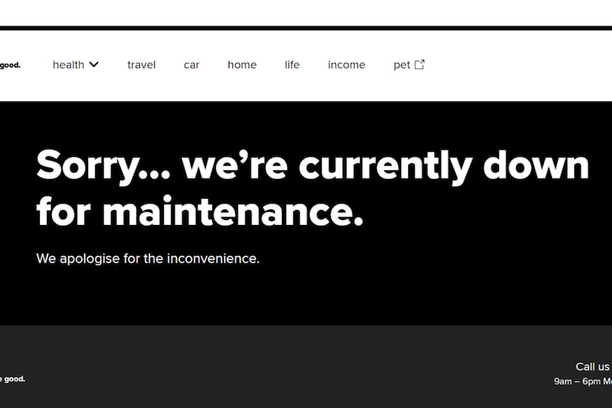 An AHM landing page which says: "Sorry... we're currently down for maintenance"