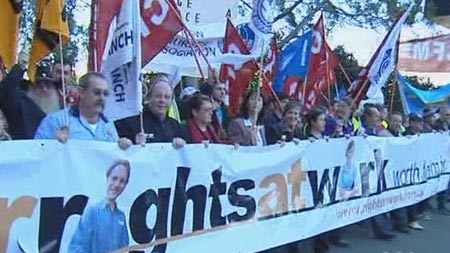 Rights at work protest (ABC TV)