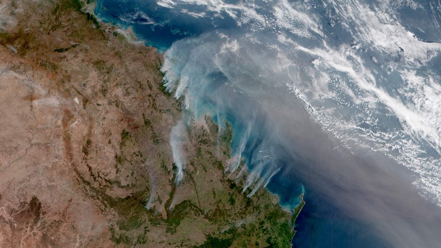 Satellite image of the Queensland coast showing the extent of the blaze.