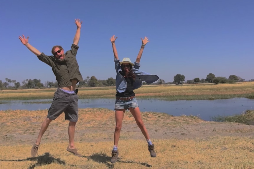 Harry and Meghan doing star-jumps in Botswana