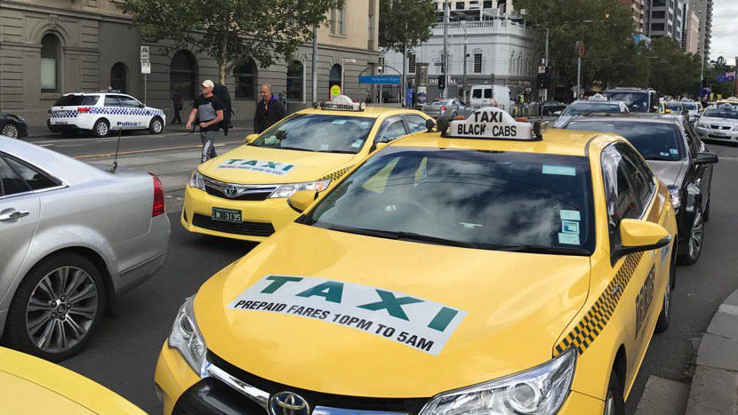 Taxis parked in central Melbourne.