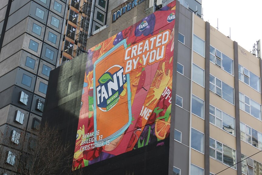 A street art-style advertisement for Fanta in Melbourne.