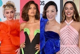 A composite image of Florence Pugh, Zendaya, Michelle Yeoh and Margot Robbie. 
