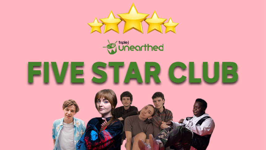 A group of four artists beneath the title 'Five Star Club' with five stars on top.