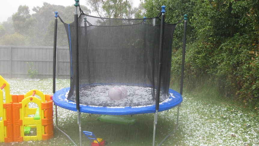 White Christmas: Hail covers a backyard in Macleod, in Melbourne's north-east.