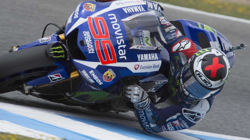 Jorge Lorenzo takes a corner at Spanish GP