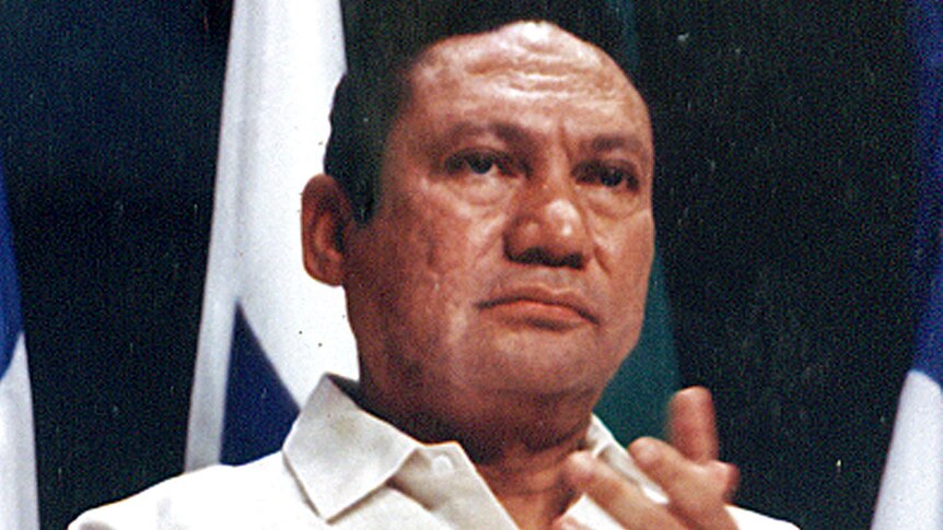 Manuel Noriega takes part in a news conference in October, 1989.
