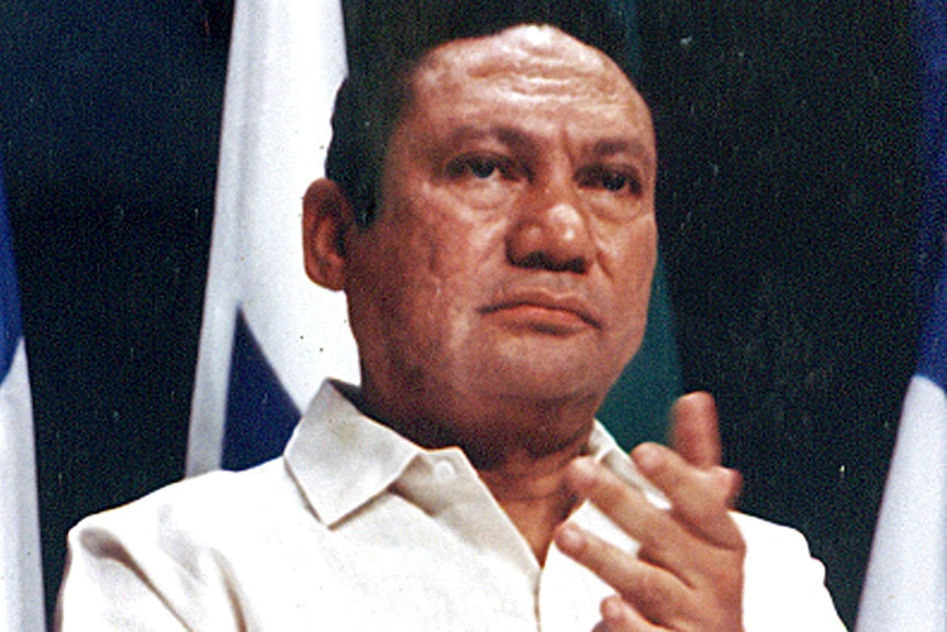 Manuel Noriega takes part in a news conference in October, 1989.