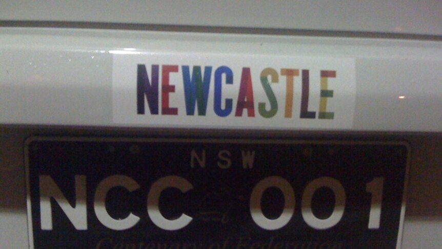 Newcastle logo bumper sticker on the Lord Mayor's car.