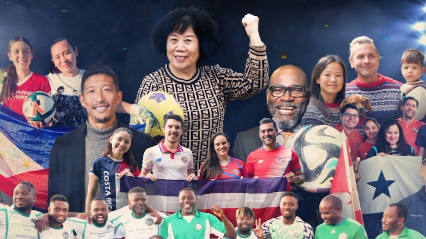 Composite image of football fans from the 32 nations competing at the FIFA Women's World Cup