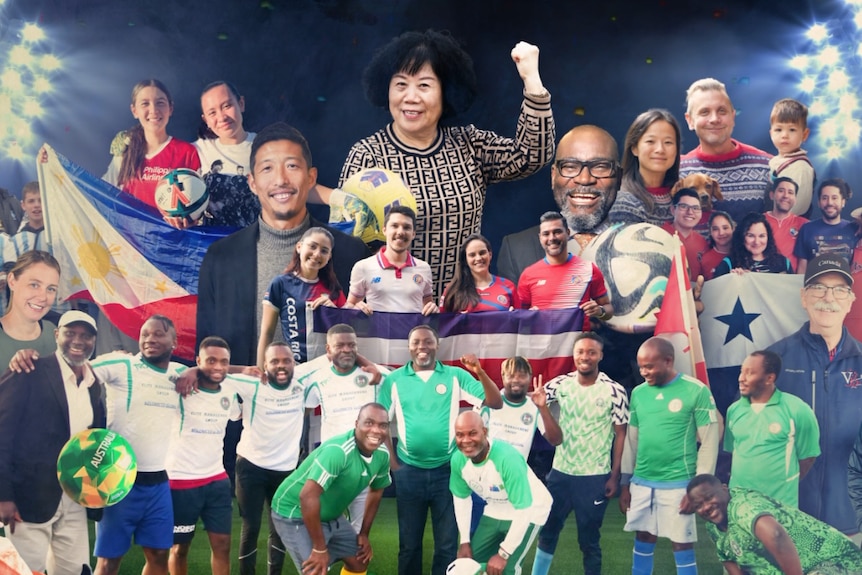 Composite image of football fans from the 32 nations competing at the FIFA Women's World Cup