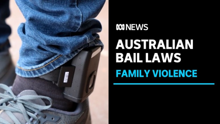 Australian Bail Laws, Family Violence: A close up of an ankle monitor being worn under blue jeans.