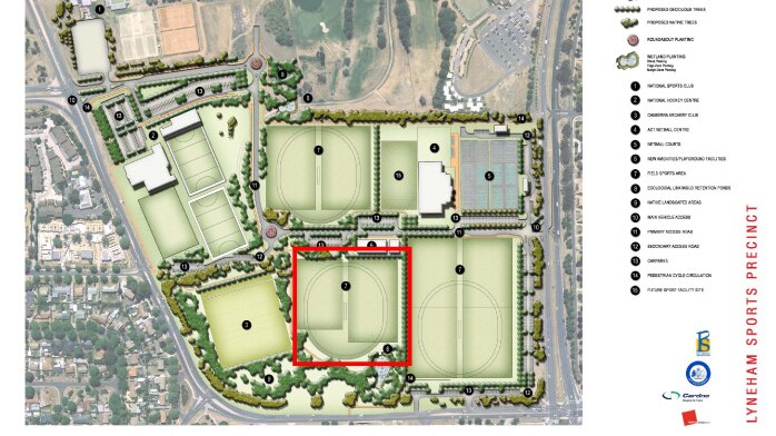 A map of Lyneham sports precinct where asbestos was discovered.