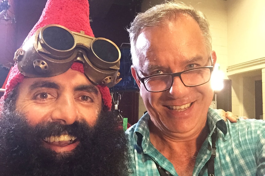 Costa Georgiadis and producer Ian Munro smile as they take a selfie.