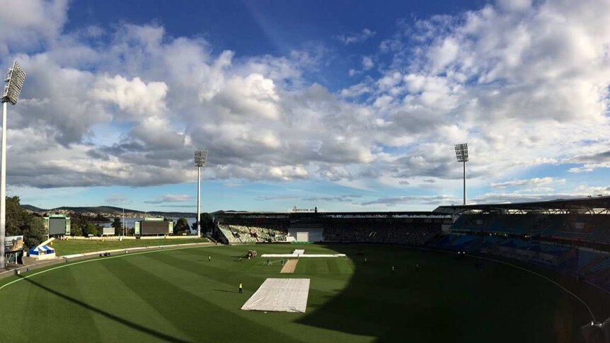 The sun shines at Bellerive Oval after day three of the second Test in Hobart on November 14, 2016.