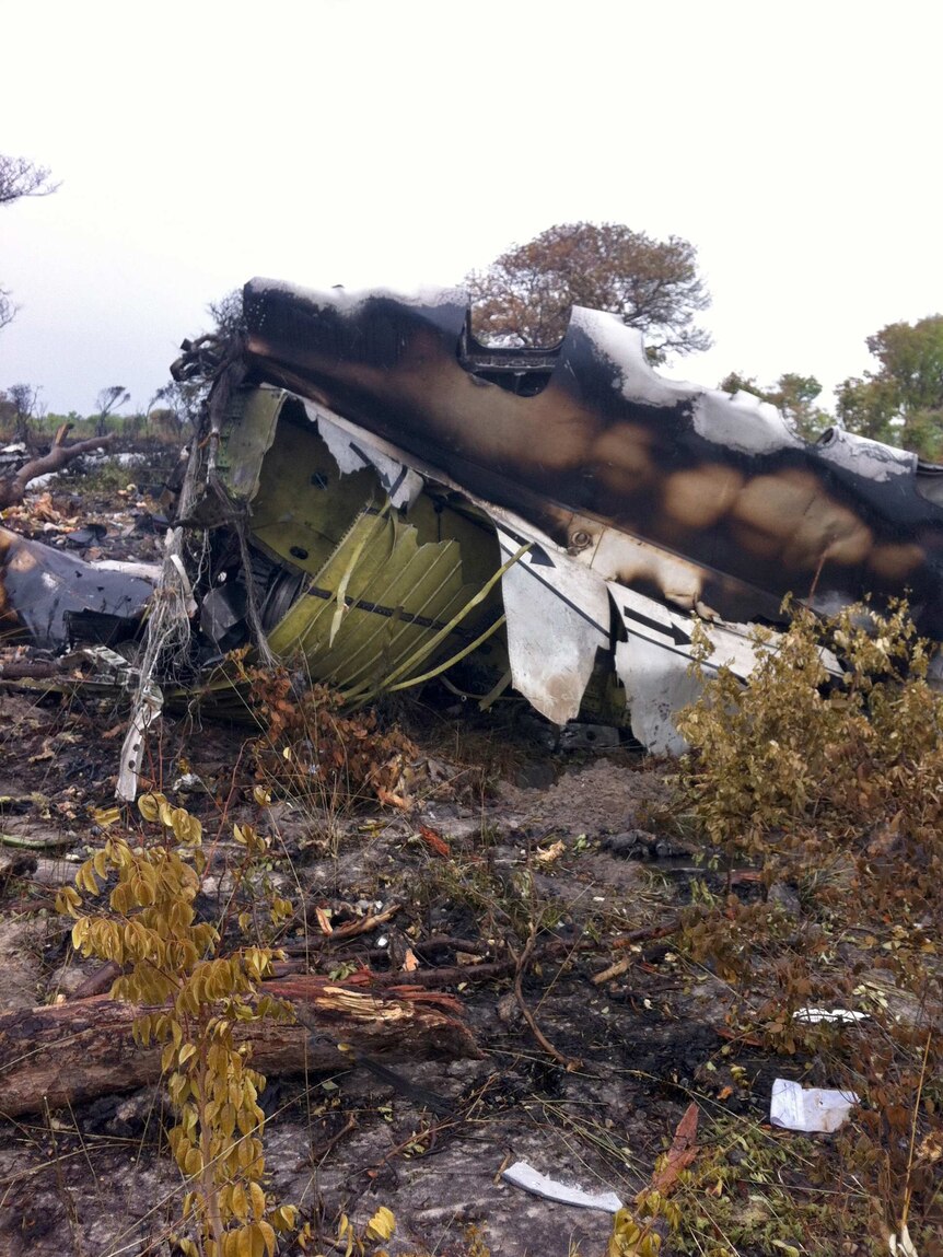 Burnt wreckage of Mozambican Airline plane crashed in Namibia