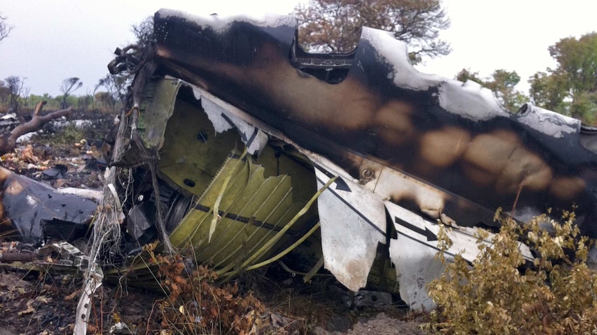 Burnt wreckage of Mozambican Airline plane crashed in Namibia