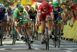 Slovakia's Peter Sagan (L) outsprints Alexander Kristoff (R) to win stage 16 of 2016 Tour de France