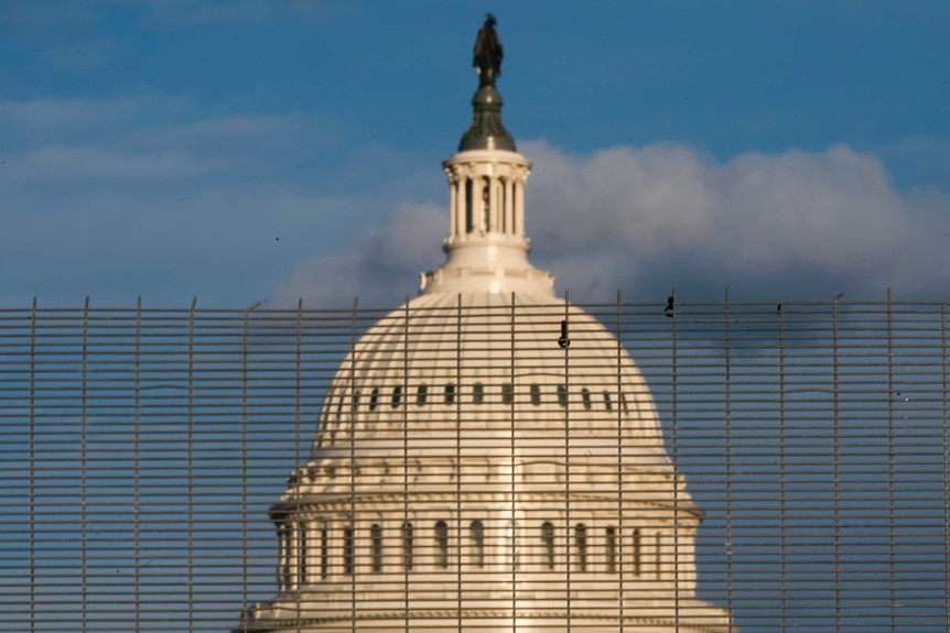 A section of fencing blocking the US Capitol grounds