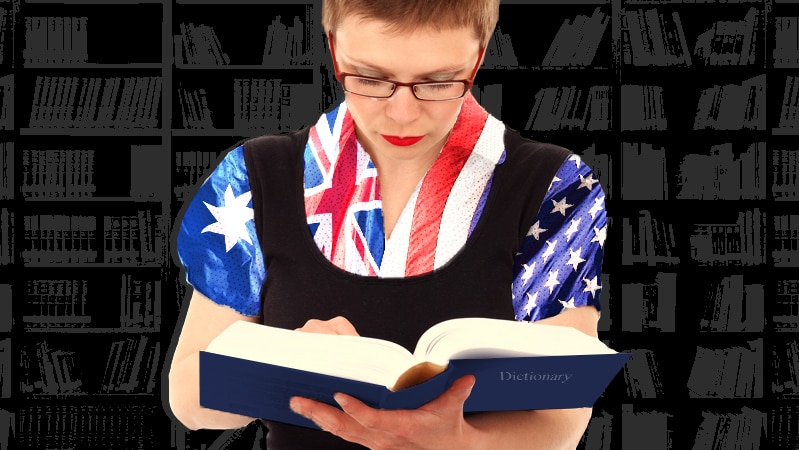 A girl with Australian vs American flags