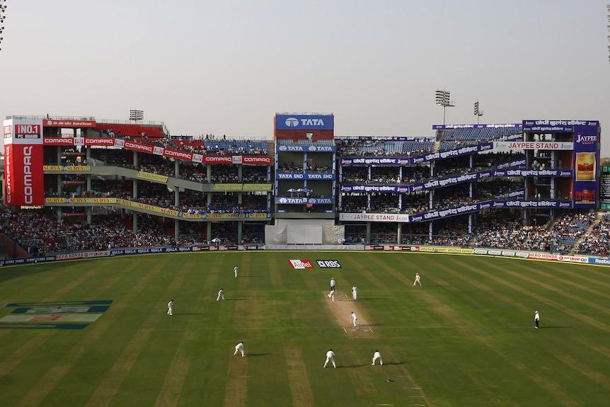 A general view of a main grandstand during a Test cricket match in Delhi