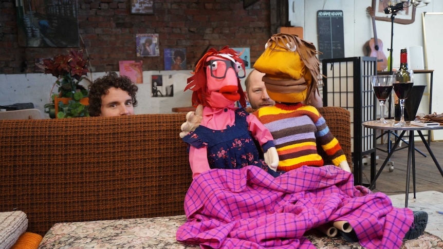 The No Strings Attached team perform their Tinder tales using flamboyant puppets.