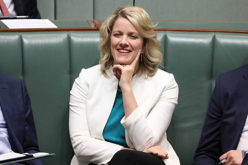 Stephen Jones, Clare O'Neil and Ed Husic sit on a green couch in Parliament House.