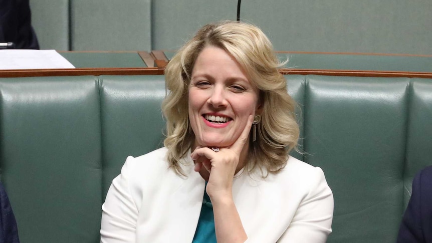 Stephen Jones, Clare O'Neil and Ed Husic sit on a green couch in Parliament House.