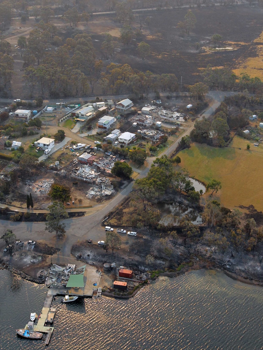 Bushfire damage in Boomer Bay, south-east Tasmania.