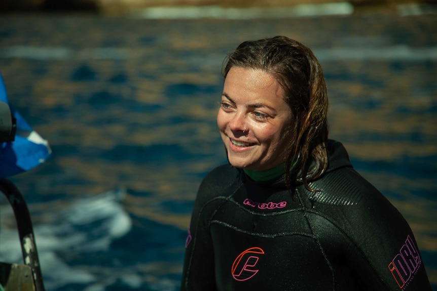 Georgina Wood in a wetsuit.