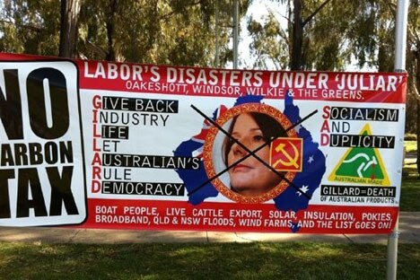 Labor's disaster placard at No Carbon Tax Rally