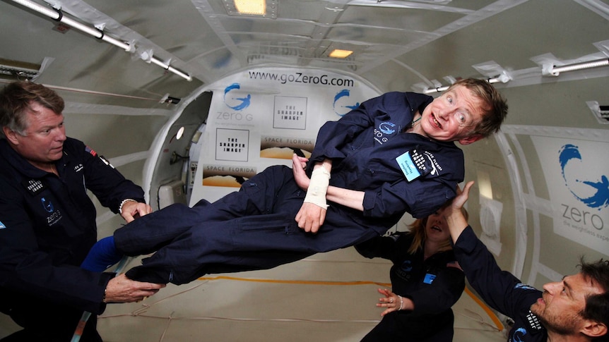 Stephen Hawking on a zero-gravity flight.