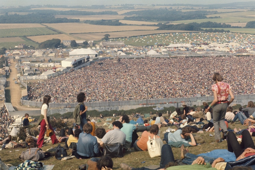 A huge crowd at the Isle of Wight festival, 1970.