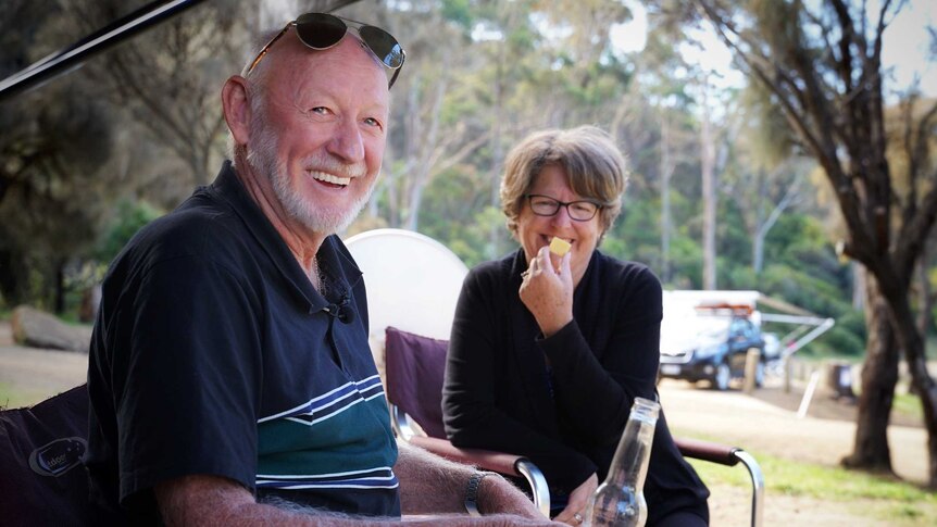 Queensland caravanners Chris and Jaye Phillips, Tasmania, April 2019.