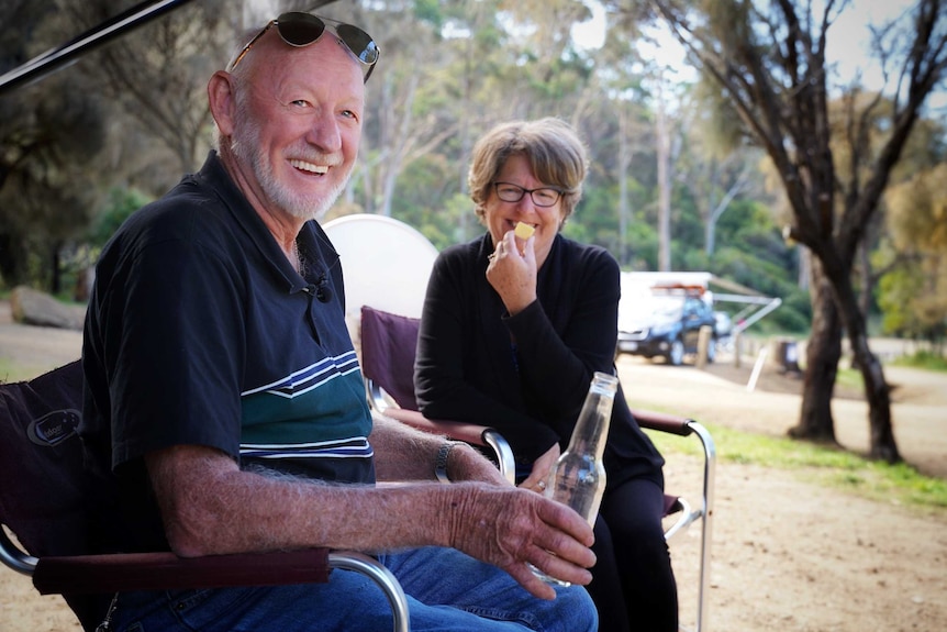 Queensland caravanners Chris and Jaye Phillips, Tasmania, April 2019.