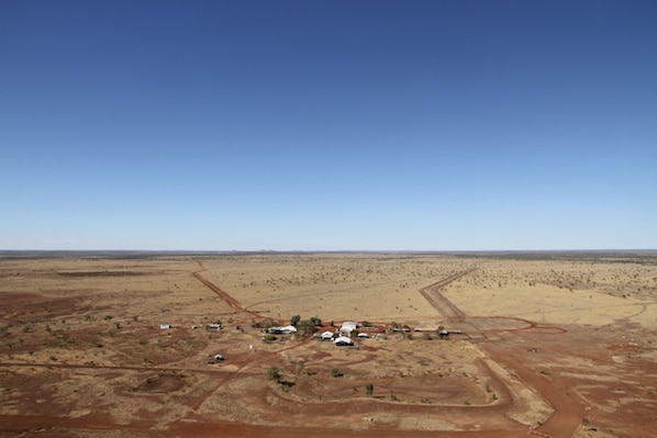 A cattle station in the outback, seen from the air