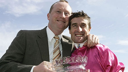 Wayne Hawkes and jockey Darren Beadman combined to win the AJC Australian Derby at Randwick today (file photo).