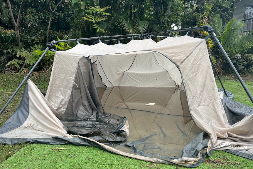 A collapsed tent at the Big4 park on the Gold Coast.