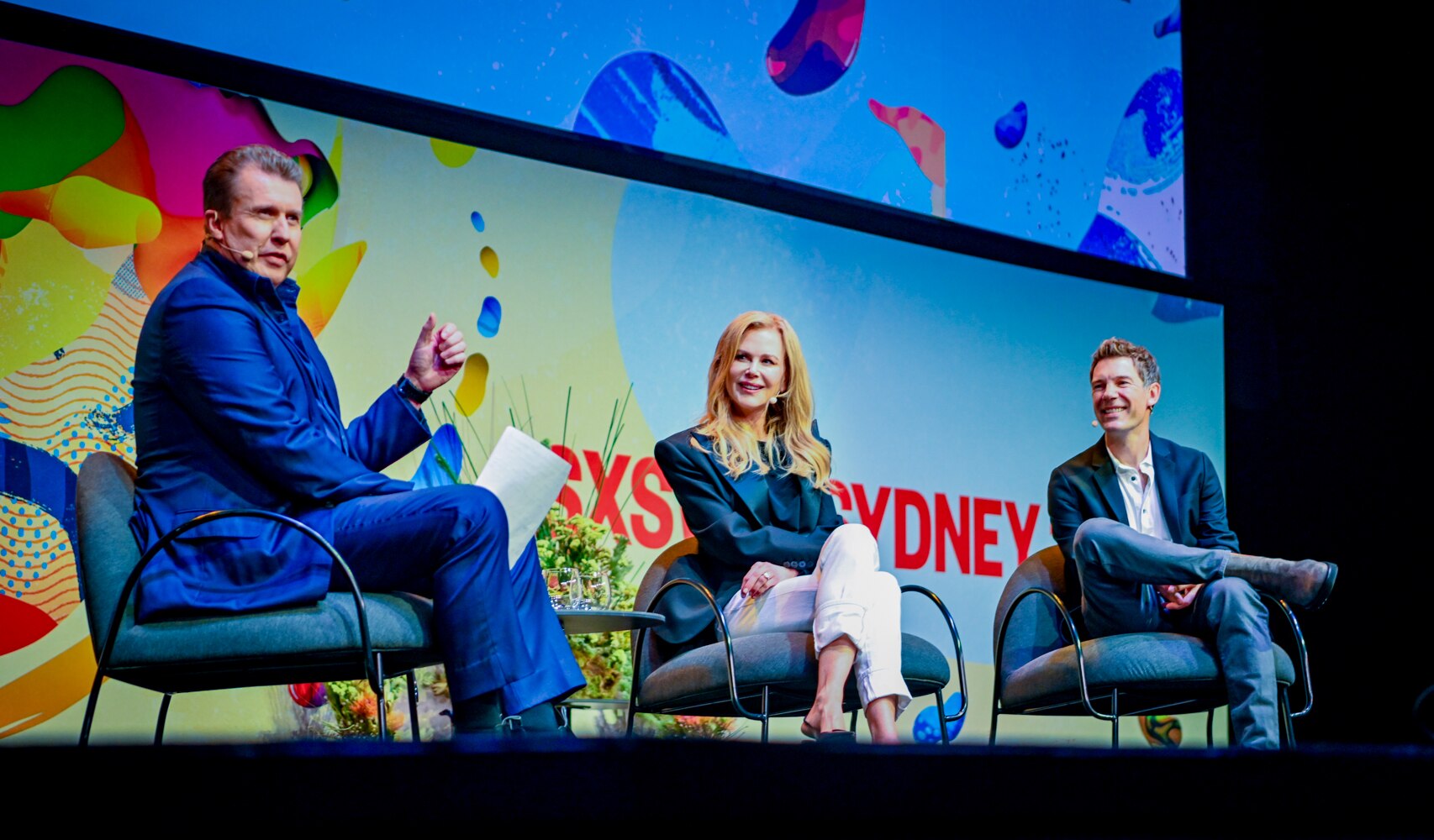 Peter Overton, Nicole Kidman and Per Saari on stage in conversation
