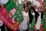 Lawyers, who support Pakistan's former Prime Minister Imran Khan, hold a protest against Khan's imprisonment.