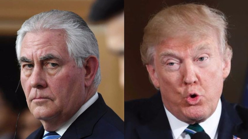 A composite image of Rex Tillerson and Donald Trump.