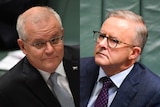 A composite image of prime minister scott morrison left and opposition anthony albanese right